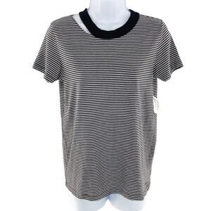 n:Philanthropy Women's Black Striped Short Sleeve Slit Neck T-Shirt Size XS New